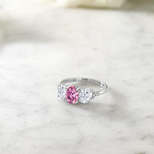 Gem Stone King 10K White Gold Pink and White Moissanite and White Diamond Engagement 3-Stone Engagement Ring For Women (1.92 Cttw, Available in Size 5,6,7,8,9)4