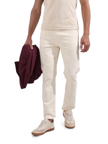 Image of The Indian Garage Co Men Slim Straight Fit Solid Mid-Rise Stretchable Jeans
