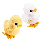 GALPADA 2 Piezas Juguetes de Cuerda para Animales de Granja con Mecanismo de Peluches Suaves Forma de Amarillo y Blanco Juguetes Educativos para Estimular Coordinación y