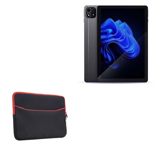 BoxWave Case Compatible with itel Pad One - SoftSuit with Pocket, Soft Pouch Neoprene Cover Sleeve Zipper Pocket - Jet Black with Red Trim