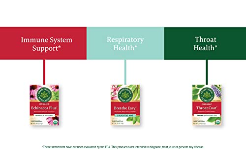 Traditional Medicinals Tea Organic Seasonal Care Variety Pack, Throat Coat, Echinacea, Breathe Easy with Eucalyptus to Support Respiratory Health, 96 Tea Bags, (6 Pack)