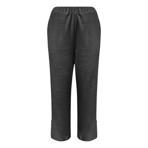 Women Linen Cotton Pants Straight Leg Solid Color Elastic Waist Pants Casual Wide Leg Summer Trousers Fitted Loose Q-9543