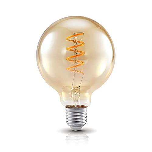 Bombilla LED E27, 4 W, blanco cálido 2700 K, filamento G95, espiral dorado, 260 lm, estilo Edison retro, vintage, bombilla incandescente, bombilla incandescente