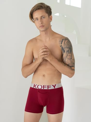 Image of KOFFY Men's Malleable Cotton Lycra Long Trunk with Minus Cutting Pouch I Wrinkle Free I Moisture Wicking Technology