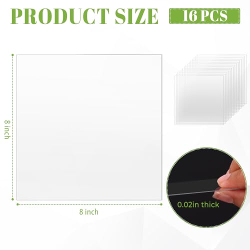Image of TKOnline 16 PCS Plexiglass Sheets, 8 inch x 8 inch x 0.02 Clear PET Sheet Panels, Clear Acrylic Plastic Sheet for Picture Frame, Invitations, Poster Frames Plastic Board