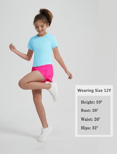 Image of EXARUS Girls Athletic Shirts Quick Dry Workout Split Back Crop Tops 6-14Y | Tween Athletic Sports Soccer Activewear Gym Running Dri Fit Teen Tennis Performance Hiking Short Sleeve Tees Kids 6-14Y