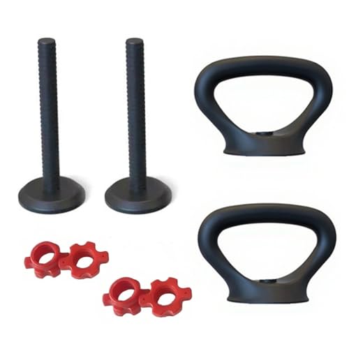 JINPALAY Mango Ajustable para Pesas Rusas – Asa de Kettlebell Portátil Compatible con Discos Estándar, Antideslizante y Ahorra Espacio – 2 Piezas Negro y Rojo
