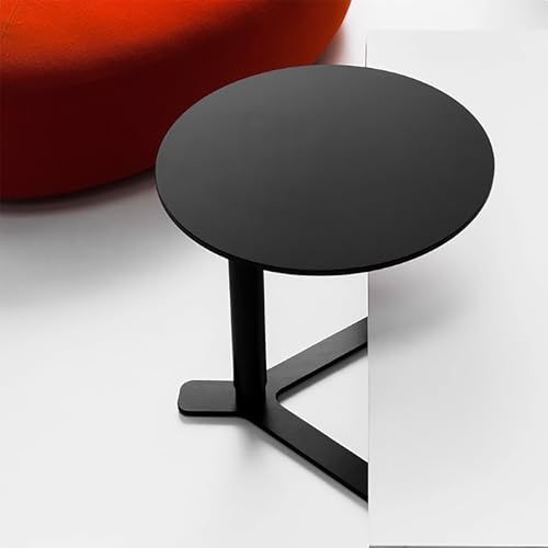 Mesa en C para sofá redonda de metal negro que ahorra espacio en salones pequeños 5
