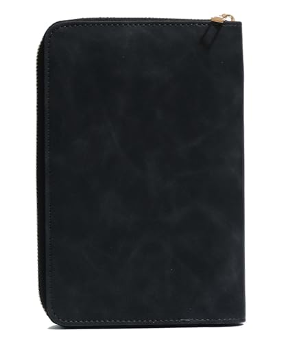 V.for.M システム手帳 ラウンドファスナー ノート 6穴 リング メモ帳 スケジュール帳 手帳カバー ビジネス手帳 (ブラック, バイブルサイズ)