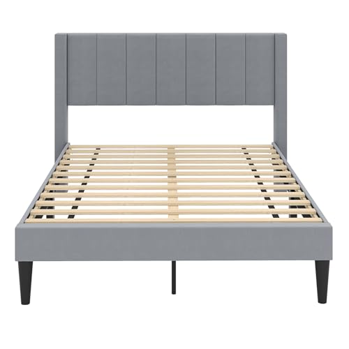 LIFEZEAL Bettgestell 140 x 200 cm, Gepolsterter Doppelbett Stoffbett mit Kopfteil, Polsterbett mit Lattenrost, Doppelbettrahmen für Erwachsene &...