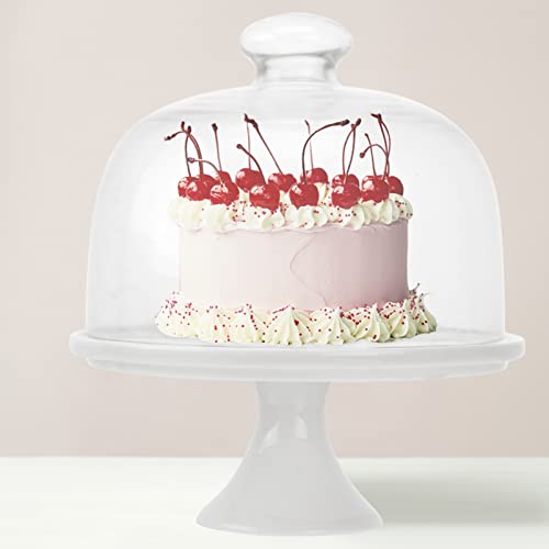 Generic Cake Cake Stand With 5 Inch Glass Dome Lid, Cake Plate Porcelain Serving Tray Nordic Fruit Platter, Dessert Display Stand Pastry Cupcake Cheese Server Platter, White Snack Tray Cover #TOP3