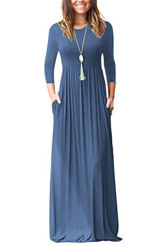 Image of WNEEDU Women's 3 /4 Sleeve Casual Loose Long Maxi Dresses with Pocket