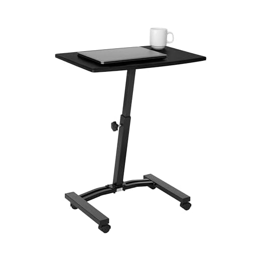 Seville Classics Airlift Mobile Height Adjustable Laptop Stand Computer Workstation for Sitting Classroom Home Office Medical Table w/Wheels, Flat Desk 24", Black
