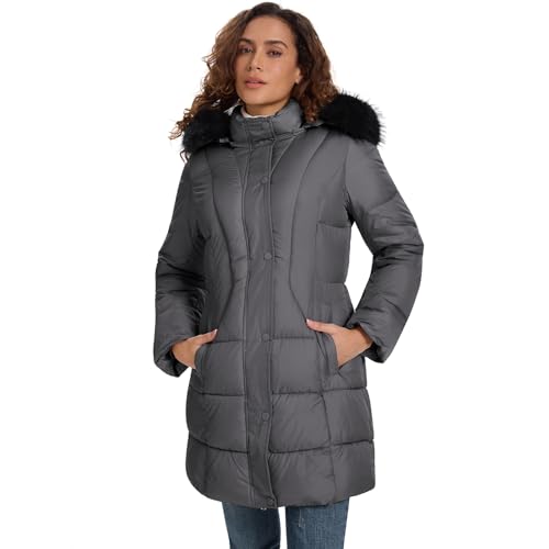 Image of HOTIAN Women's Winter Puffer Down Coat Long Thickened Padded Parka Warm Jacket with Faux Fur Detachable Hooded