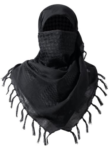 FREE SOLDIER Scarf Military Shemagh Tactical Desert Keffiyeh Head Neck Scarf Arab Wrap with Tassel for Men Women (Black)