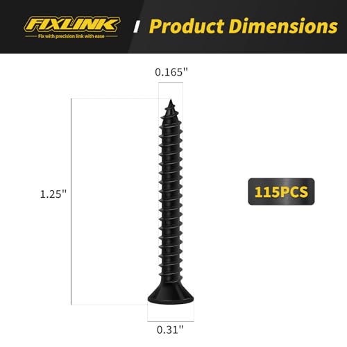 Image of Wood Screws 1-1 /4 Inch, 115 PCS FIXLINK Premium Flat Head Phillips Black Wood Screws, Self Tapping Electrophoresis Used in Indoor Furniture, Woodworking (#8 x 1-1 /4 inch)