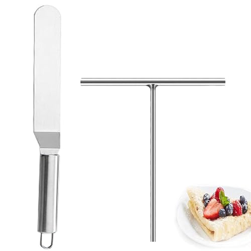 Set de 2 Piezas Utensilios para Crepes – Distribuidor de Masa, Espátula de Acero Inoxidable Antiadherente, Accesorios para Hacer Crepes y Panqueques, Resistente al Calor
