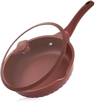 Vinchef Nonstick Toxin-Free Ceramic Cookware Deep Frying Pan Saute Pan with Lid, 12in/5.5Qt Fry Pan, German 3C+ Ceramic Coating Technology, Heat Indicator, Induction Compatible