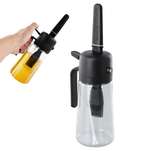 2 en 1 Spray Aceite Cocina, Pulverizador Aceite Spray Freidora Aire, Botella de aceite de Vidrio con Pincel, 470ml Aceitera Antigoteo, Rociador Para Cocinar, Aceitera Spray Pulverizador para Ensalada