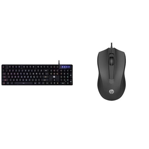 Image of HP K300 Backlit Membrane Wired Gaming Keyboard with Mixed Color Lighting&Wired Mouse 100 with 1600 DPI Optical Sensor,USB plug-and -play,ambidextrous Design,Built-in Scrolling and 3 Handy Buttons