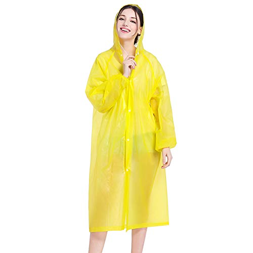 Rain Poncho For Adults, Unisex Portable Outdoor Travel Waterproof Hooded Raincoat Rainwear Rain Cape Yellow #TOP4