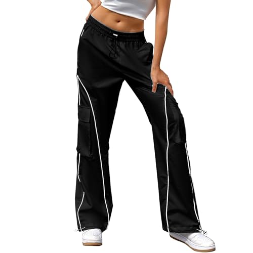 Pantalon de sport femme XL noir taille haute élastique coupe large avec poches pour le fitness