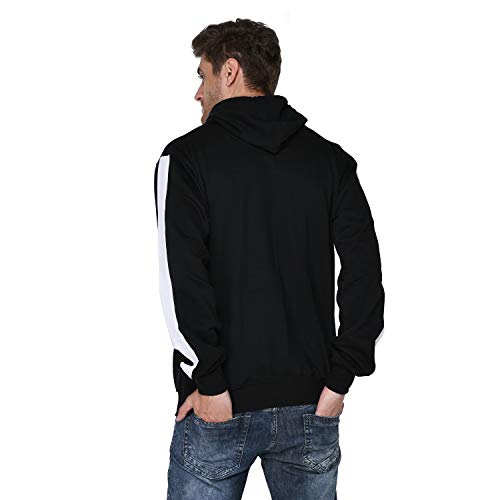 Image of SXV Solid COLOURBLOCKED Striped Sweatshirt Hoodie for Men & Women (Black.White)