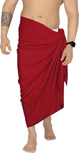 LA LEELA Homme Maillot De Bain Maillot De Bain Sarong Pareo Wrap Taille Unique Rouge, Uni Taille Unique