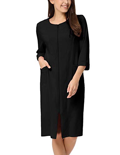 Women Cozy Summer House Robes Collar With Zipper Design Black Xl #TOP8