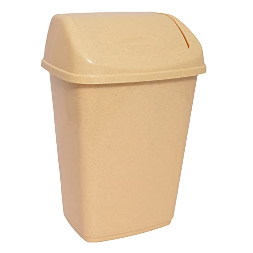 KAPCO Small Plastic Swing Top Bin (25L, Beige) Durable Easy Clean Waste Recycling Dustbin for Home, Office, Kitchen & Bathroom | Rubbish, Refused Trash Bin with Swing Lid | Under Counter Recycle Bin