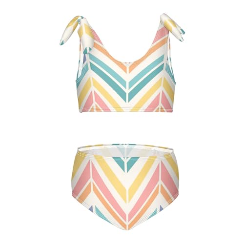 KLL Jamaican Color Zigzag Pattern Girls Two Piece Bikini Set Scoop Neck Swimsuits Swimming Suits Cute Shoulder Strap