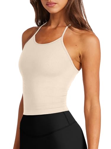 Image of LASLULU Womens Sports Bra Seamless Long Tank Spaghetti Strap Workout Bra