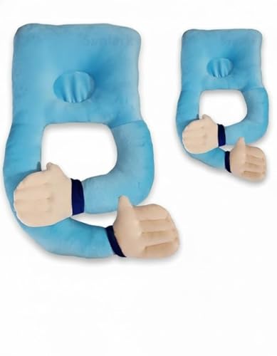 Image of U-Shaped Sleeping Pillow with Arms, Pink Plush Body Support Cushion, 38cm Ergonomic Design, Soft Fabric (Blue)