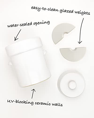 Humble House Sauerkrock Fermentation Crock Jar 2 Liter In Natural White - Stoneware Pot For Fermenting Or Pickling Kimchi, Sauerkraut, Pickles, Vegetables, Kombucha - 1/2 Gallon Ceramic Fermenter With Fully Glazed Weights, Lid, And Pounder #TOP1