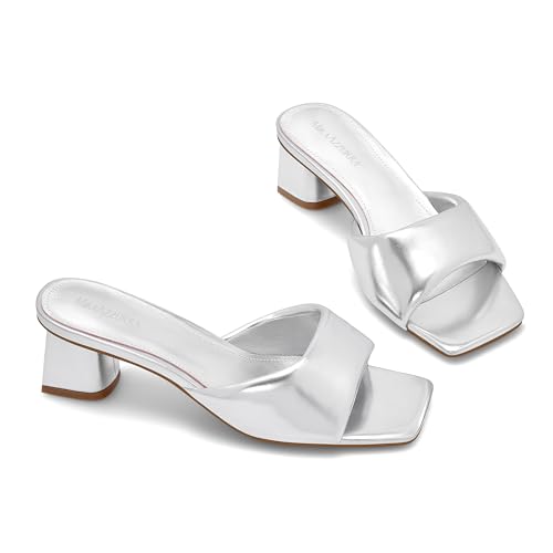MIRAAZZURRA Silver Women Heeled Mules Square Open Toe Chunky Block Heel Slip on Heeled Sandals Casual Dress Slide Shoes Size 7 by MIRAAZZURRA - Used condition - Image 5
