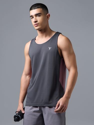 Image of TECHNOSPORT Men's Solid Slim Fit Scoop Neck Sports Innerwear Vest with TECHNOCOOL+ Quick Dry Anti Odour Anti Microbial 2 Way Stretch Soft & Smooth Activewear