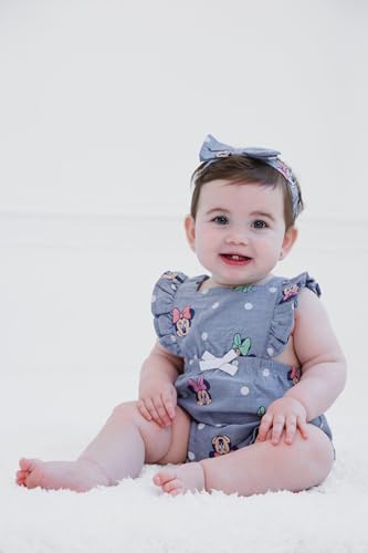Disney Minnie Mouse Baby Girls Square Neck Chambray Romper and Headband Newborn to Infant Sizes (0-3 Months - 18 Months)2