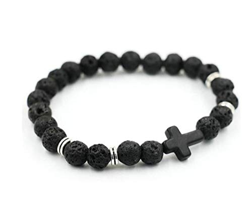 Bracelet septa givré naturel pour hommes avec perles de 8mm et croix