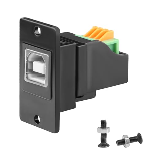 QIANRENON USB B Rectangular Panel Mount Quick Connect Solderless Adapter Printer Socket USB Type B 2.0 Female to 4Pin Crimp Terminal Fixed Mount Connector, for Expansion/Repair of USB B Port