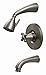 Whitehaus 614.845PR-BN 2 5/8" Blairhaus Truman pressure balance valve with showerhead, tub spout with pull down diverter and hexagon-shaped cross handle - Brushed Nickel