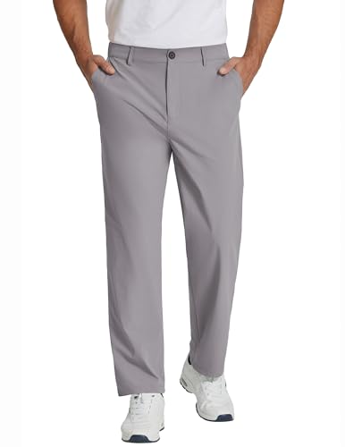 COOFANDY Men's Casual Pants Classic Fit Flat Front Pants Lightweight Elastic Waist Golf Trousers with Pockets Grey