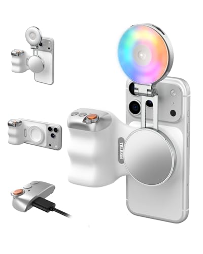 TELESIN Fun Shot Magnetic Phone Camera Grip + 4 in 1 Magnetic RGB Selfie Light Bundle Kit Compatible with iPhone Magsafe & Android Creator Kit for Selfies/Photography/TikTok/Zoom Calls/Video