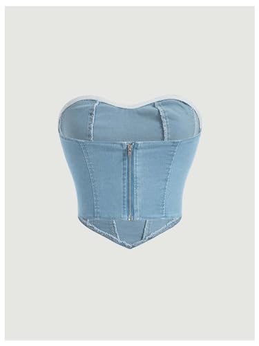 Milumia Women's Denim Tube Top Zipper Back Hanky Strapless Bandeau Jean Crop Top3