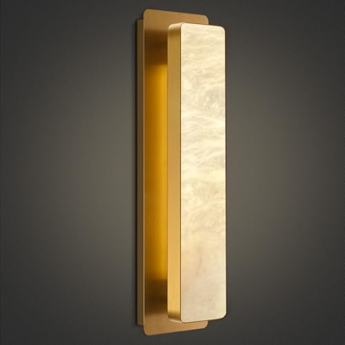 Image of Alabaster Wall Sconces 20 inch Gold Bathroom Vanity Light Indoor Natural Marble Brass Alabaster Wall Lights for Living Room Modern Alabaster Wall Lighting for Dining Room Bedroom Stairs