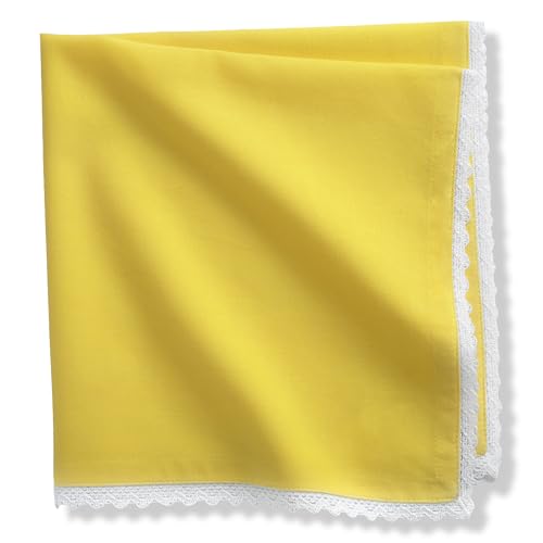 Image of FINGERCRAFT Lace Trim Cloth Napkins Set of 6, 20x20 Inch Cotton Linen Blend Dinner Napkins, Reusable Washable Table Napkins for Wedding, Farmhouse Dining, Parties & Home Decor (Lemon)