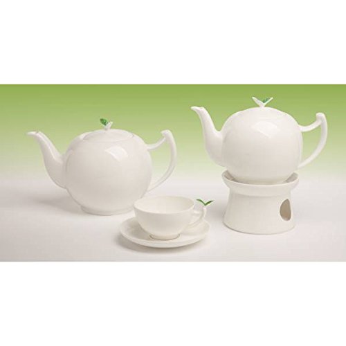 Teekanne TEA TIME BLATT für 1,5L weiß Bone China Porzellan Tea Logic
