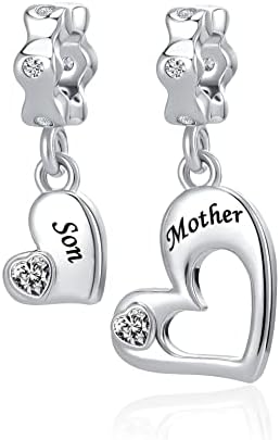 GMXLin Mother and Son Heart Dangle Charm Set Bead for Mother Mommy Pandora Bracelts Necklace, Copper