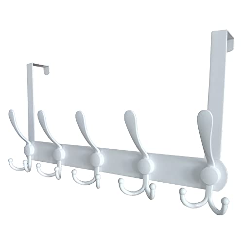 Encozy Perchero para puerta, abrigo, perchero para puerta, perchero de puerta, abrigo, abrigo, sin taladrar de acero inoxidable, blanco, 15 ganchos Cover