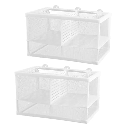 Image of 2 Pack Breeder Box for Fish Tank, Plastic Frame Breeding Box with Suction Cups, Fish Breeder Box for Aquarium, Mesh-Framed Fish Fry Incubator with Partitions