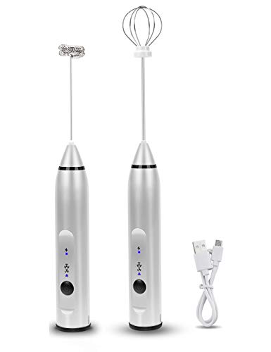 Zoocura【USB 3 SPEEDS MILK FROTHER】Rechargeable Electric Milk Frother with 2 Whisks, Handheld Foam Maker For Coffee, Latte, Cappuccino, Hot Chocolate, Durable Drink Mixer